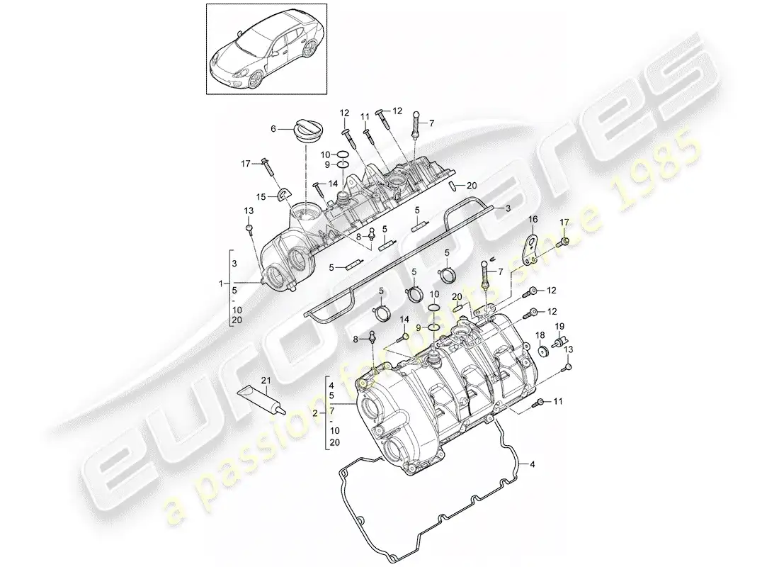 porsche 2012 (panamera 970) valve cover diagrama de piezas
