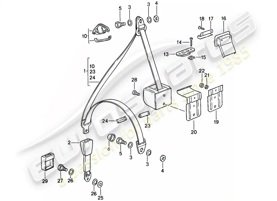 porsche 1987 (911) cinturón de seguridad diagrama de piezas