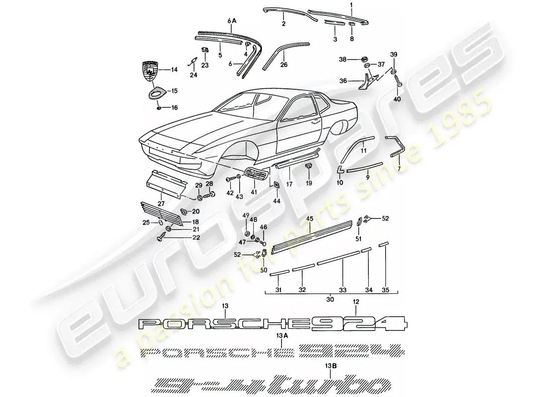 porsche 1978 (924) marco decorativo - placas de identificación diagrama de piezas
