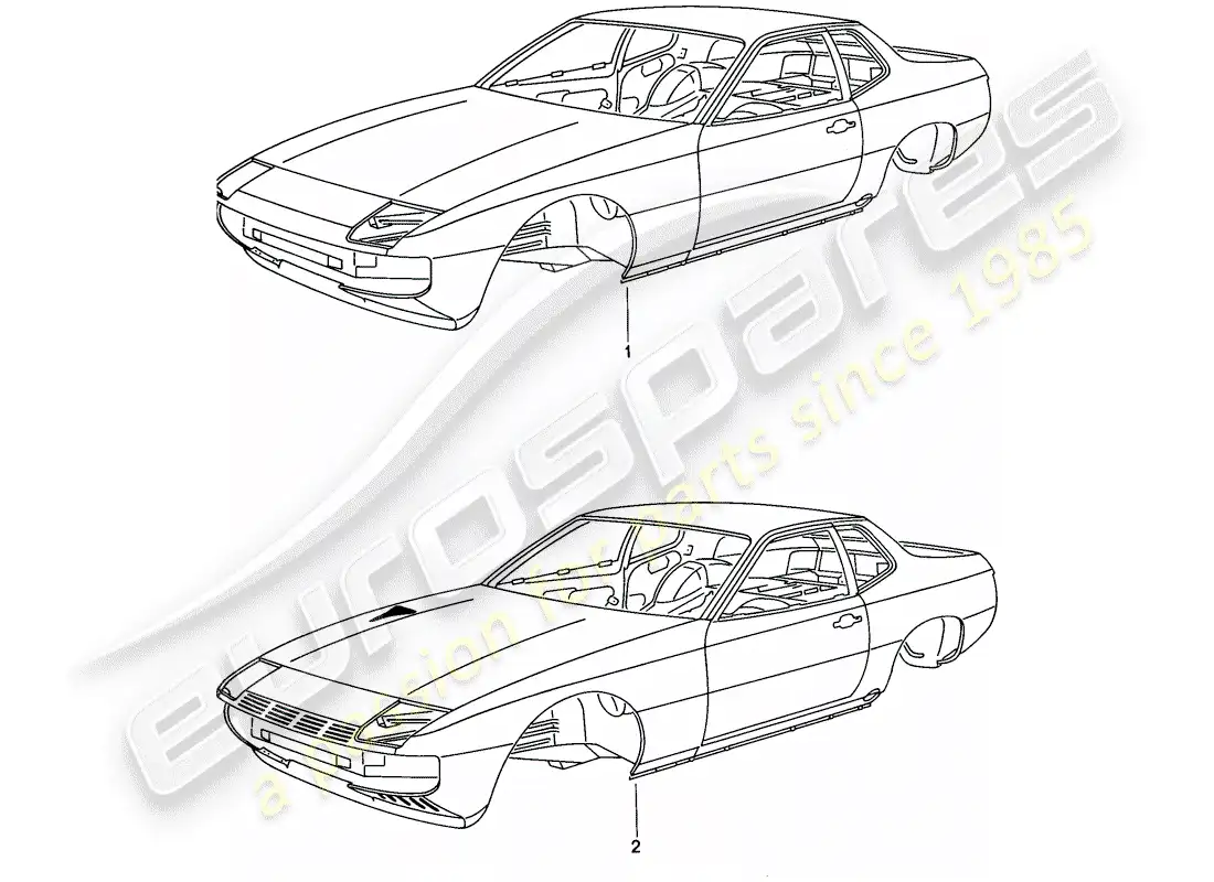 porsche 1978 (924) carrocería - con: - cubierta - defensa - puertas diagrama de piezas