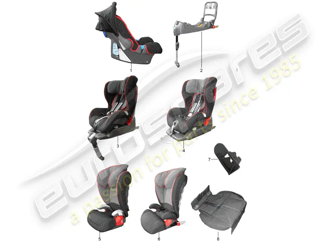porsche 2020 (tequipment cayenne) asiento para niños diagrama de piezas
