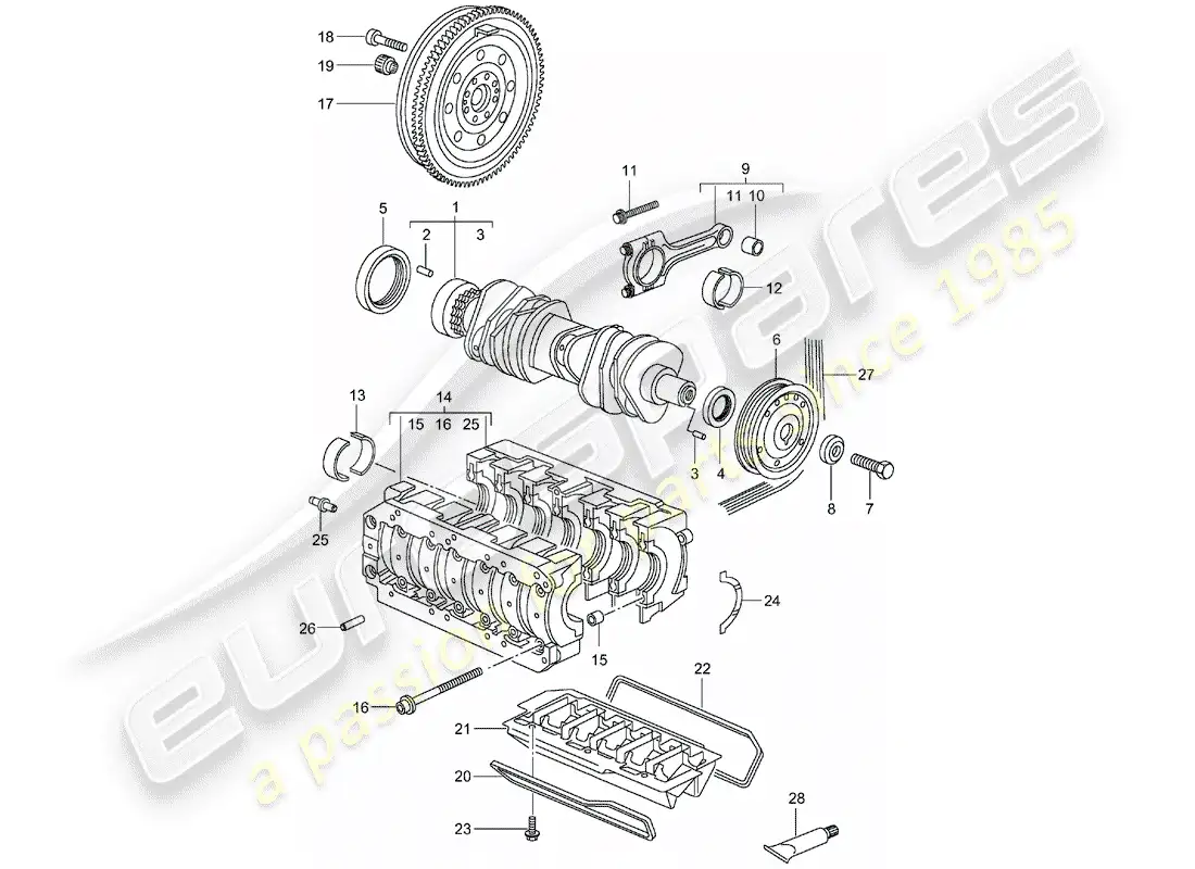 porsche 2001 (996) cigüeñal diagrama de piezas