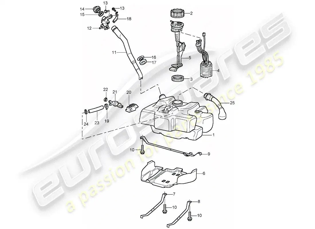 porsche 2001 (996) depósito de combustible diagrama de piezas