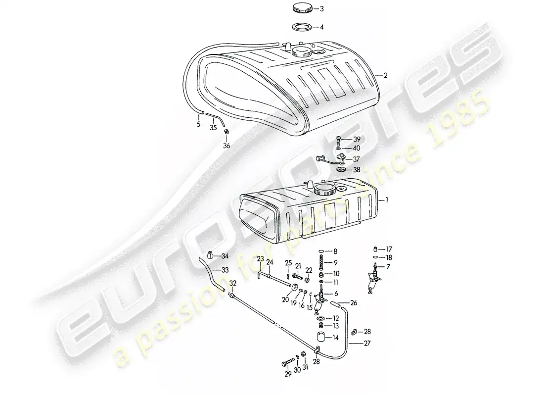 porsche 1965 (356b/356c) depósito de combustible diagrama de piezas