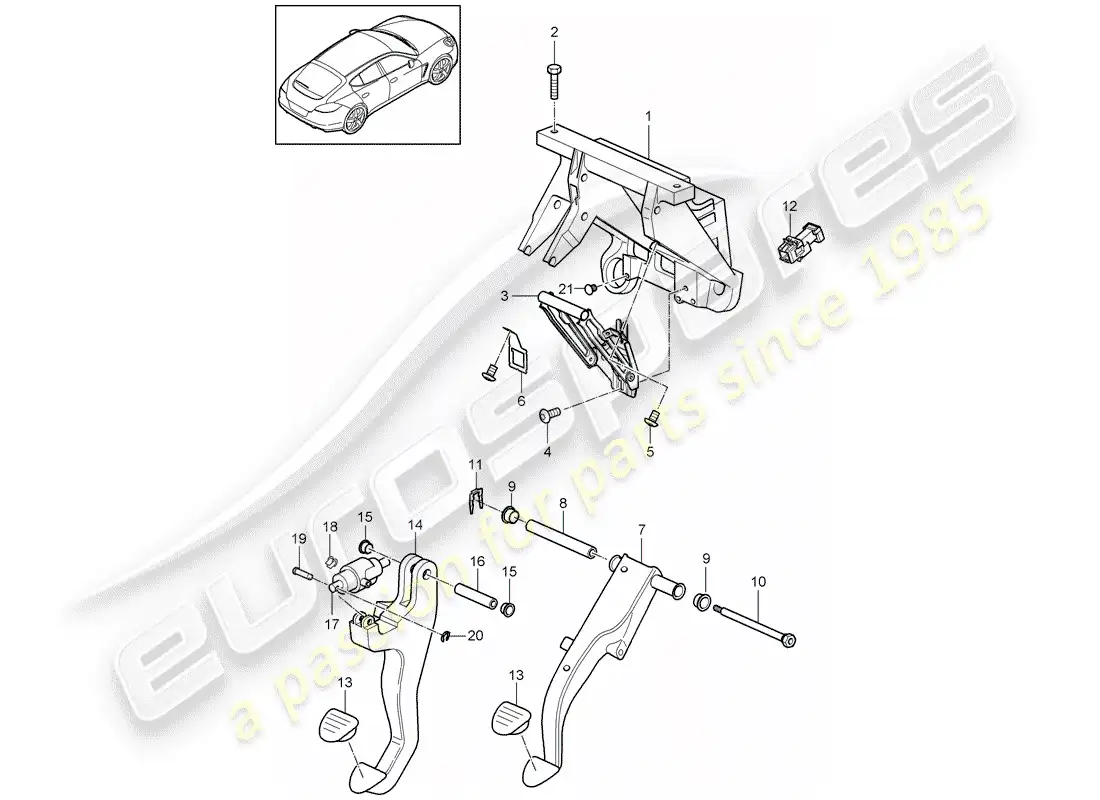 porsche 2011 (panamera 970) pedales diagrama de piezas