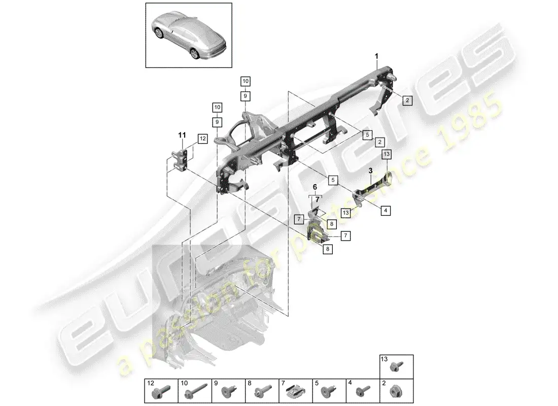 porsche 2019 (panamera 971-1) soporte de montaje diagrama de piezas