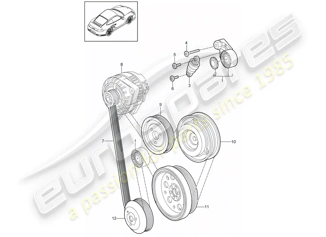 porsche 2011 (997-2 turbo / gt2 rs) tensor de la correa diagrama de piezas