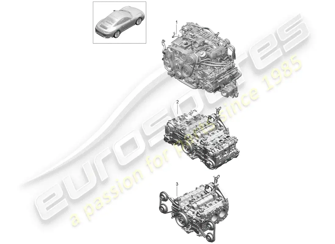 porsche 2017 (991-2) motor de repuesto diagrama de piezas