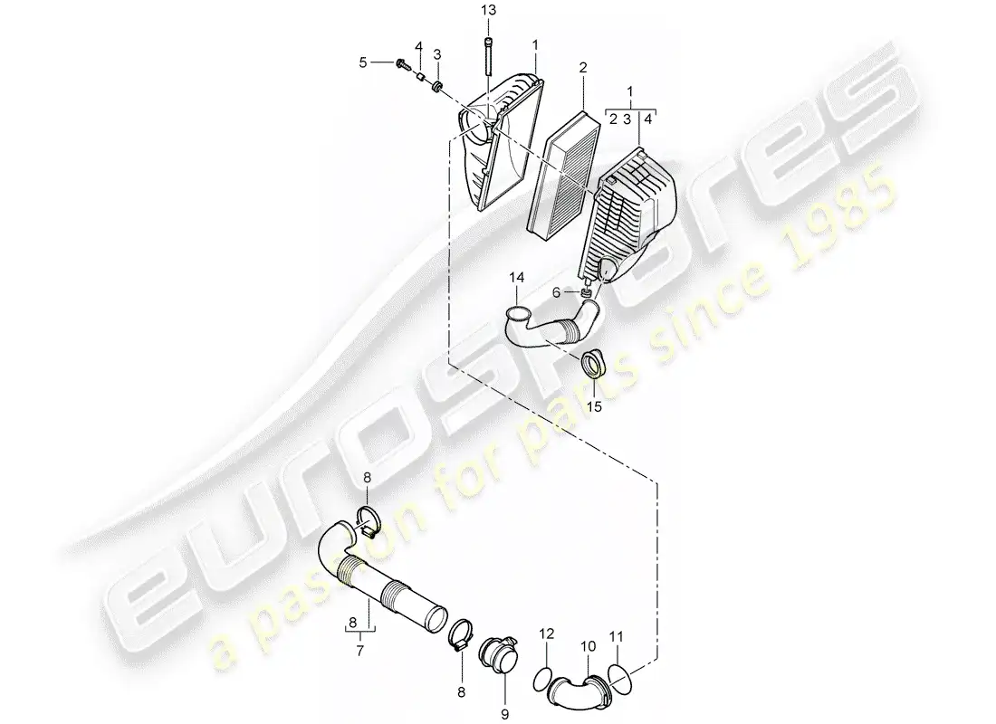 porsche 2008 (cayenne e1 9pa) sistema de limpieza de aire diagrama de piezas
