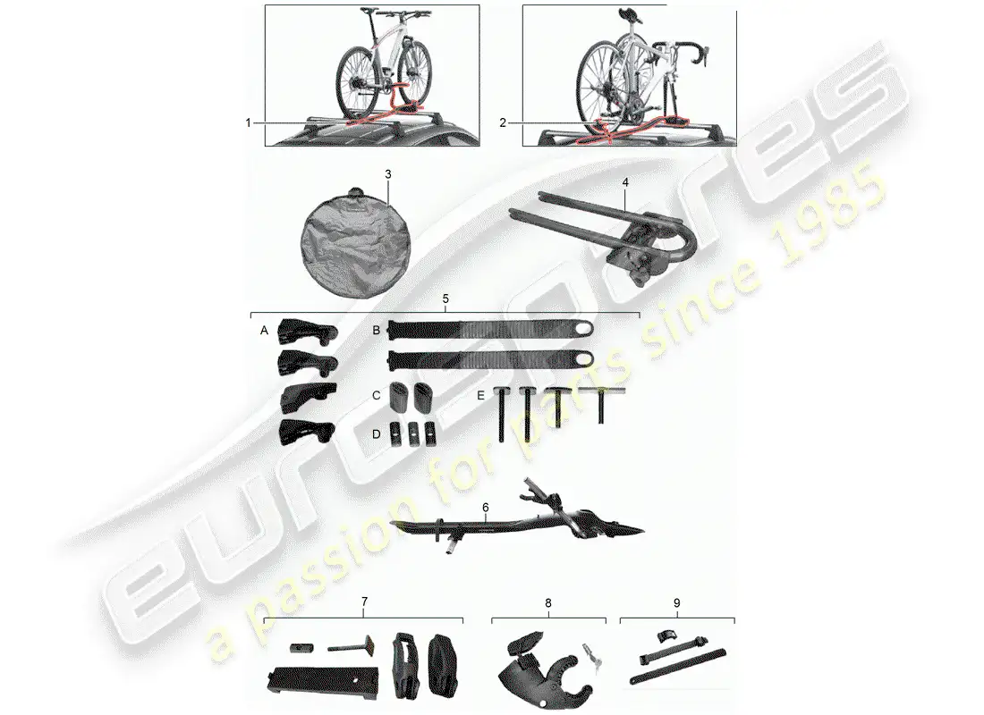 porsche 2012 (tequipment 98x/99x) portabicicletas diagrama de piezas