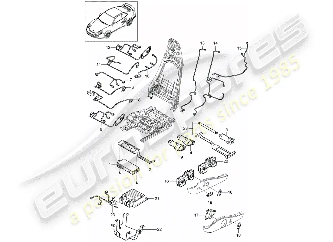 porsche 2011 (997-2 turbo / gt2 rs) arneses de cableado diagrama de piezas