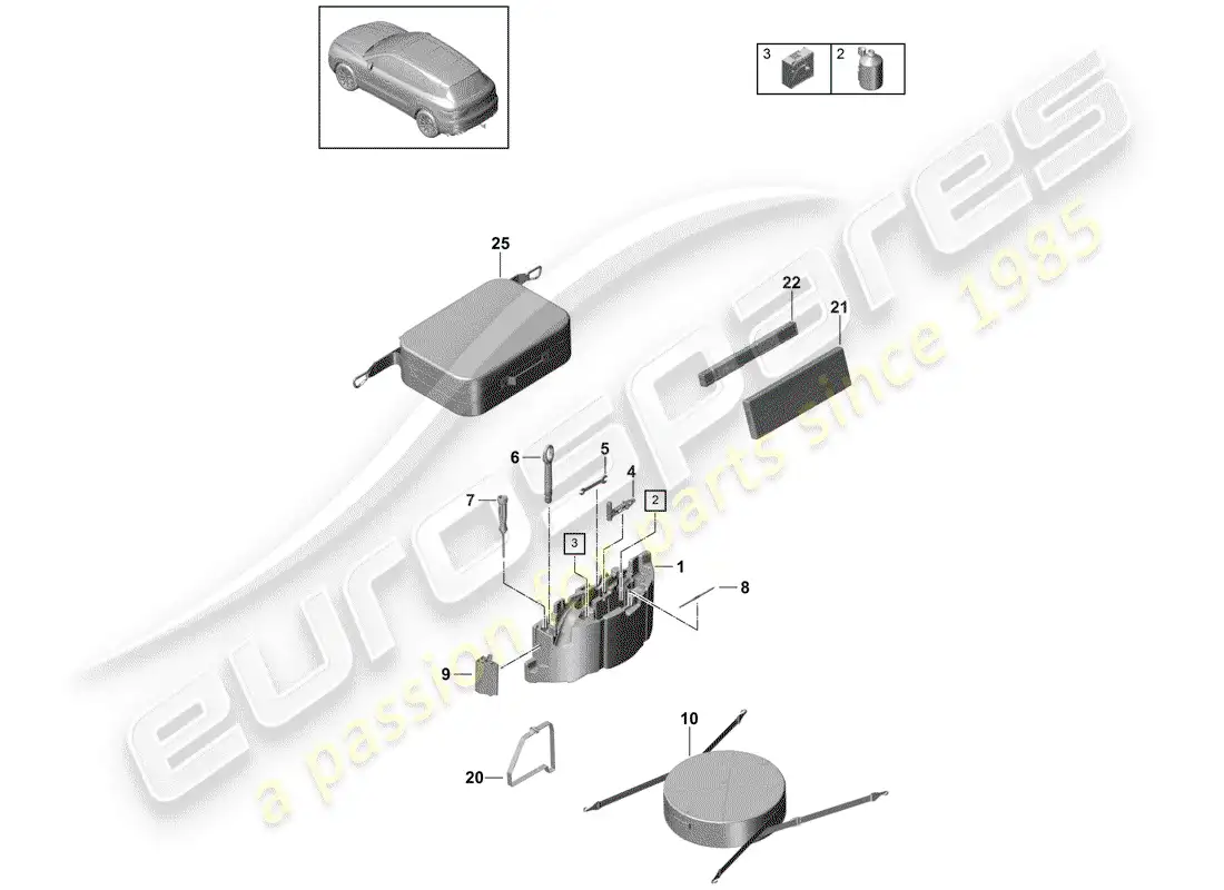 porsche 2018 (cayenne e3 9ya/9yb) herramienta diagrama de piezas