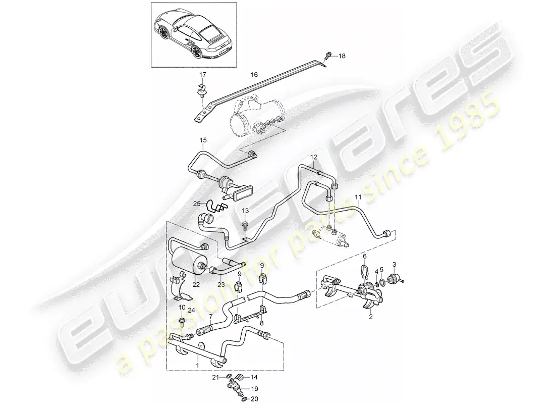porsche 2011 (997-2 turbo / gt2 rs) diagrama de piezas del tubo de recogida de combustible