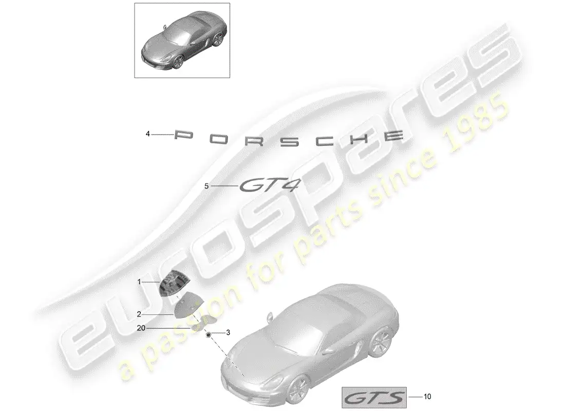 porsche 2016 (981 cayman gt4) placas de identificación diagrama de piezas