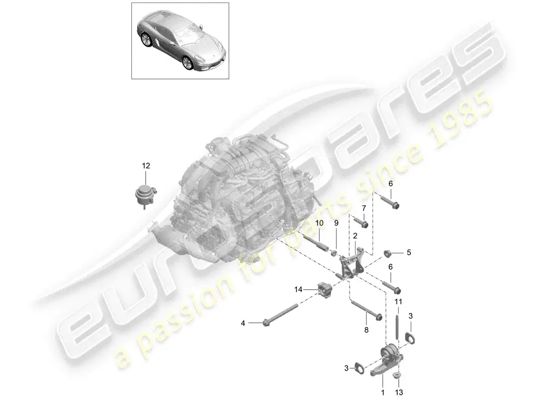 porsche 2014 (981 cayman) suspensión del motor diagrama de piezas