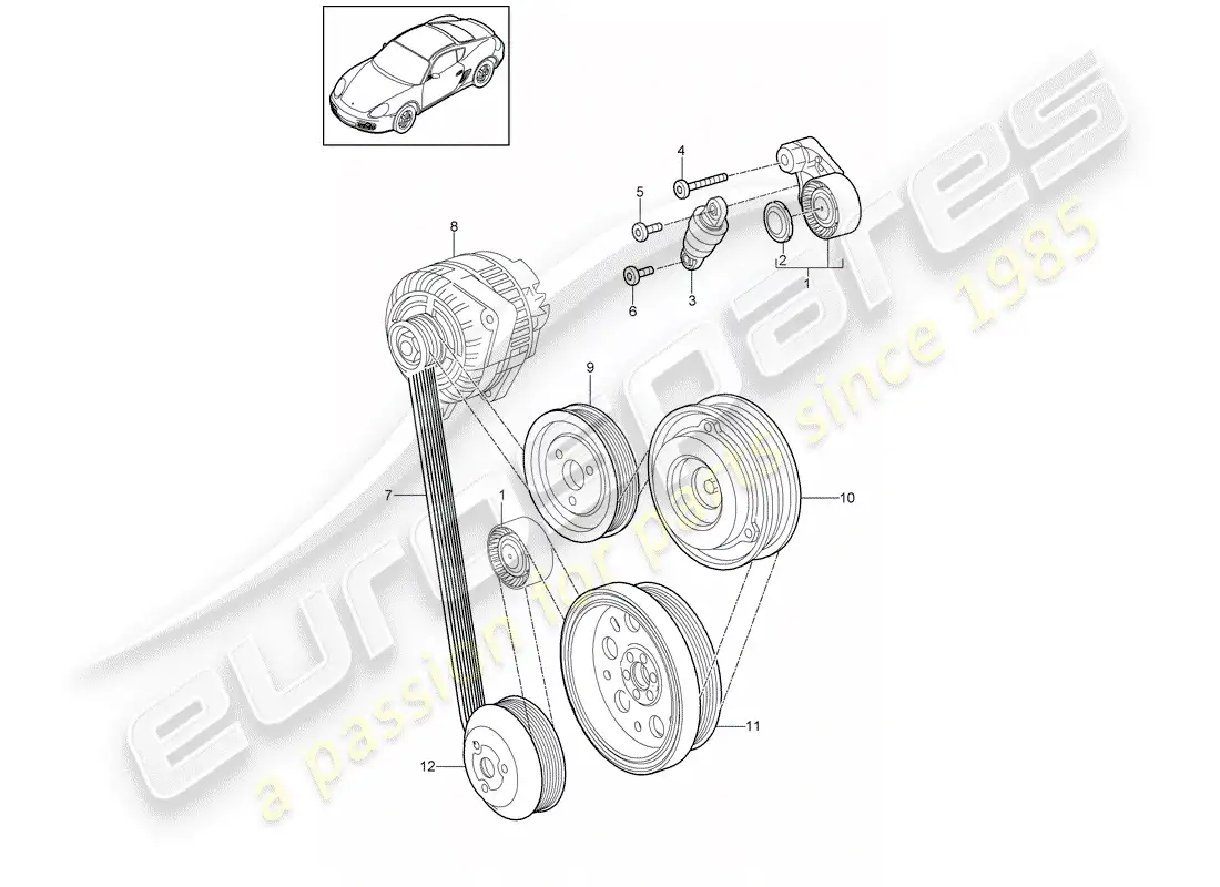 porsche 2011 (987 cayman) tensor de la correa diagrama de piezas