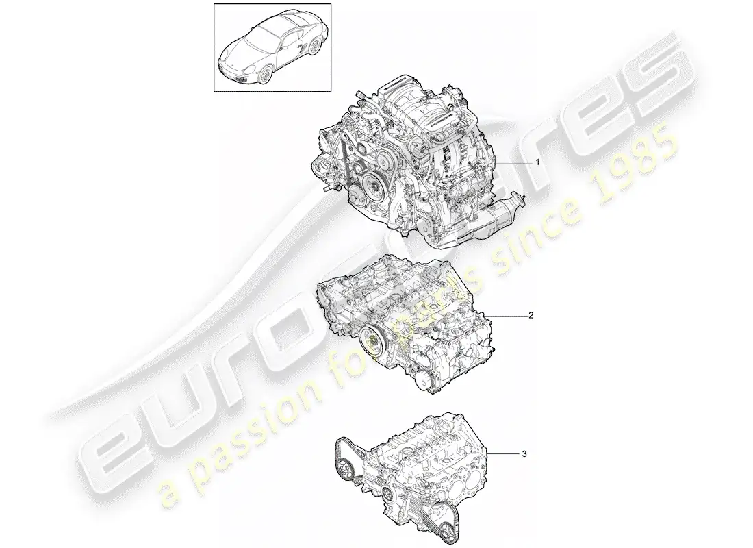 porsche 2011 (987 cayman) motor de repuesto diagrama de piezas