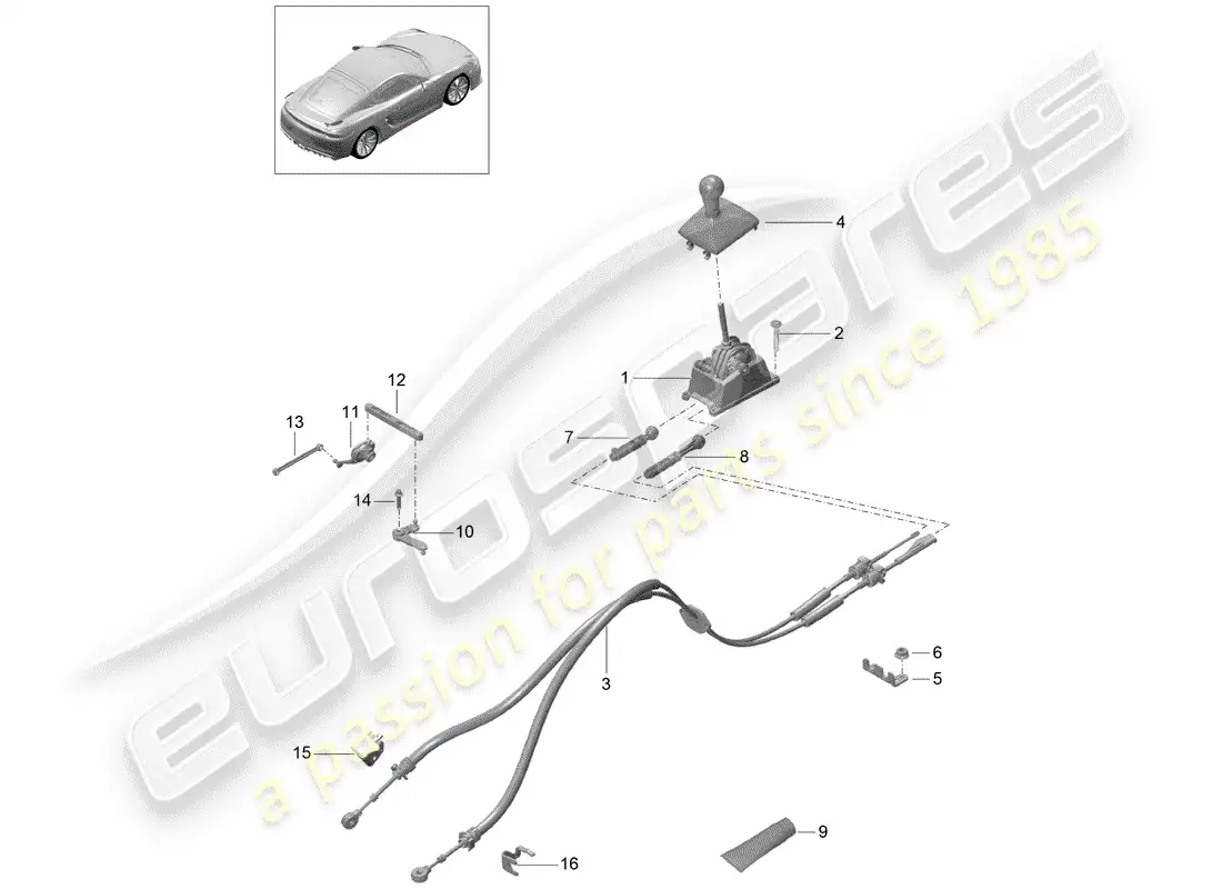 porsche 2016 (981 cayman gt4) control de transmisión diagrama de piezas