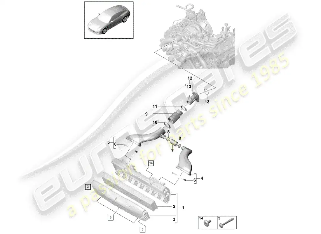 porsche 2020 (panamera 971-1) filtro de aire con conexión diagrama de piezas