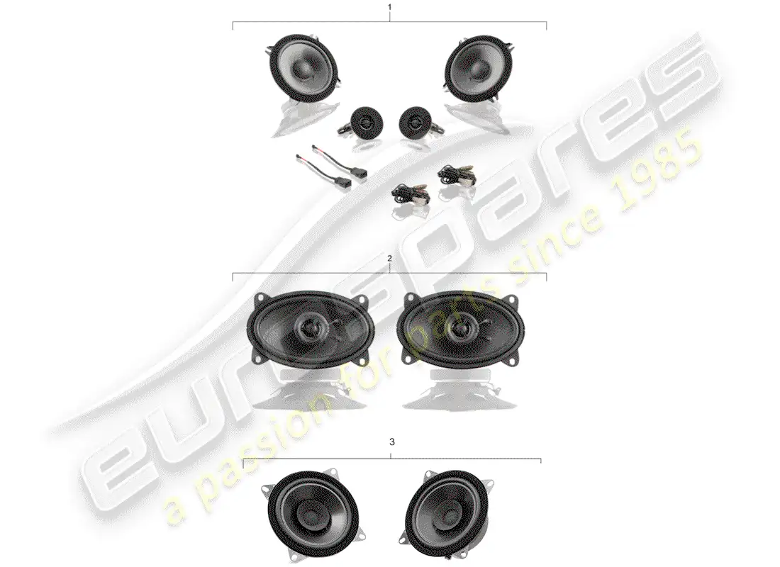 porsche 1955 (accessories) porsche classic - loudspeaker kit - sound system diagrama de piezas