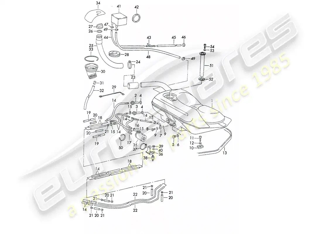 porsche 1970 (911) sistema de combustible - líneas - con: - bomba de combustible - d >> - mj 1971 diagrama de piezas