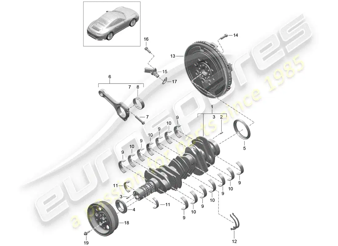 porsche 2019 (991-2) cigüeñal diagrama de piezas