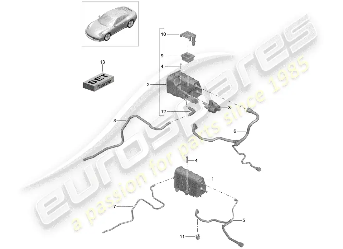 porsche 2019 (991-2) bote de emisiones evaporativas diagrama de piezas