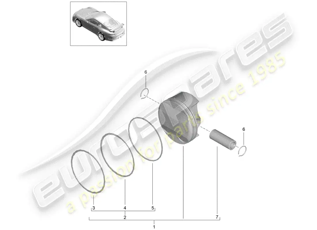 porsche 2014 (991-1 r/gt3/rs) pistón diagrama de piezas