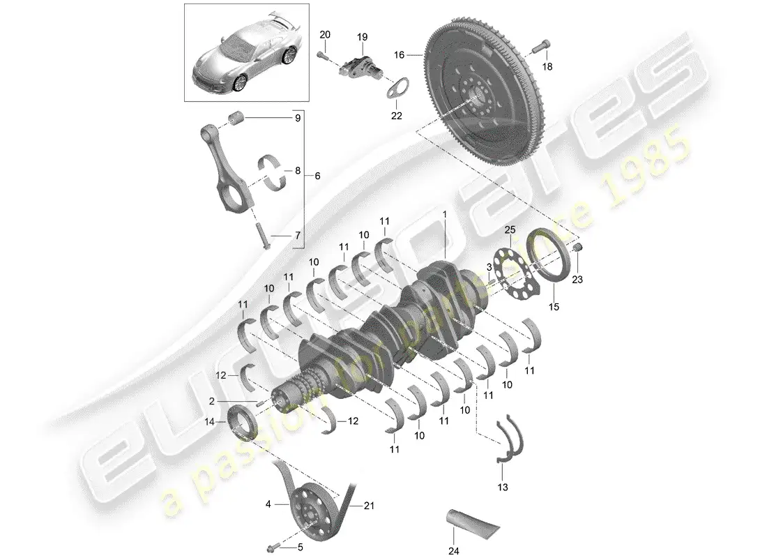 porsche 2014 (991-1 r/gt3/rs) cigüeñal diagrama de piezas
