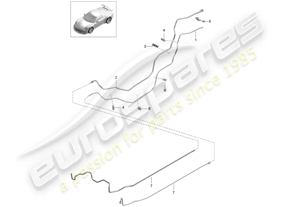 porsche 2014 (991-1 r/gt3/rs) línea de combustible diagrama de piezas