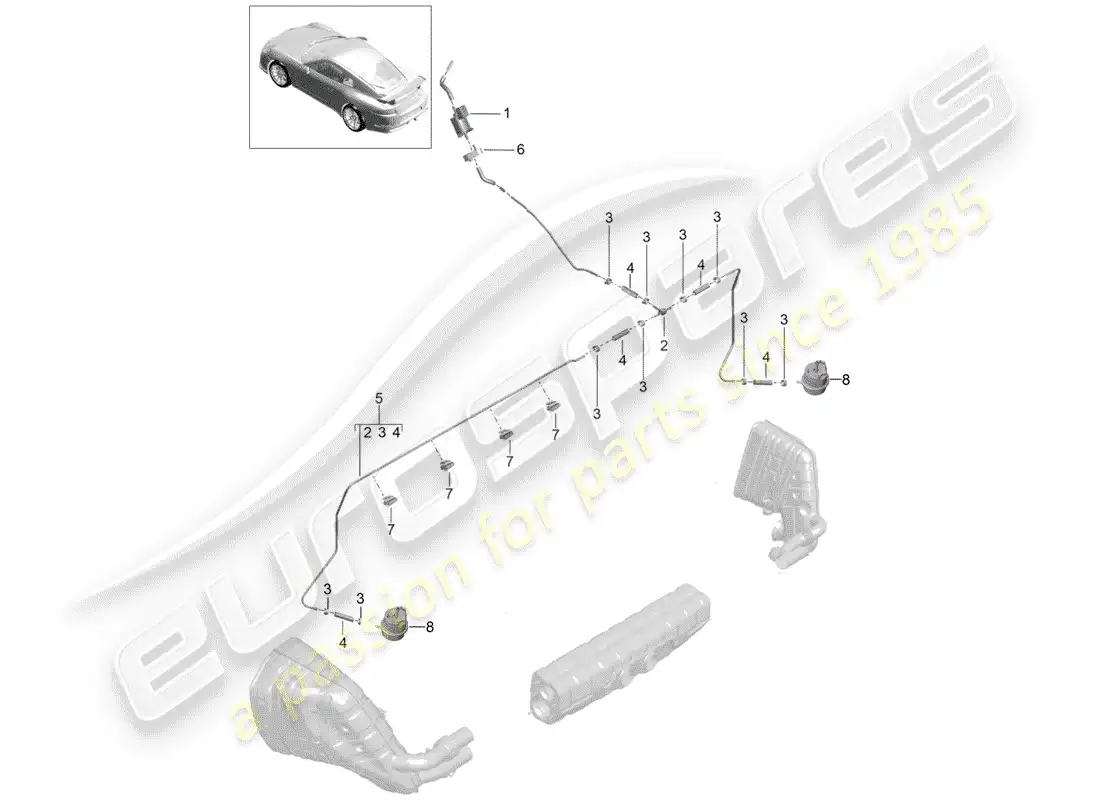 porsche 2014 (991-1 r/gt3/rs) sistema de escape diagrama de piezas