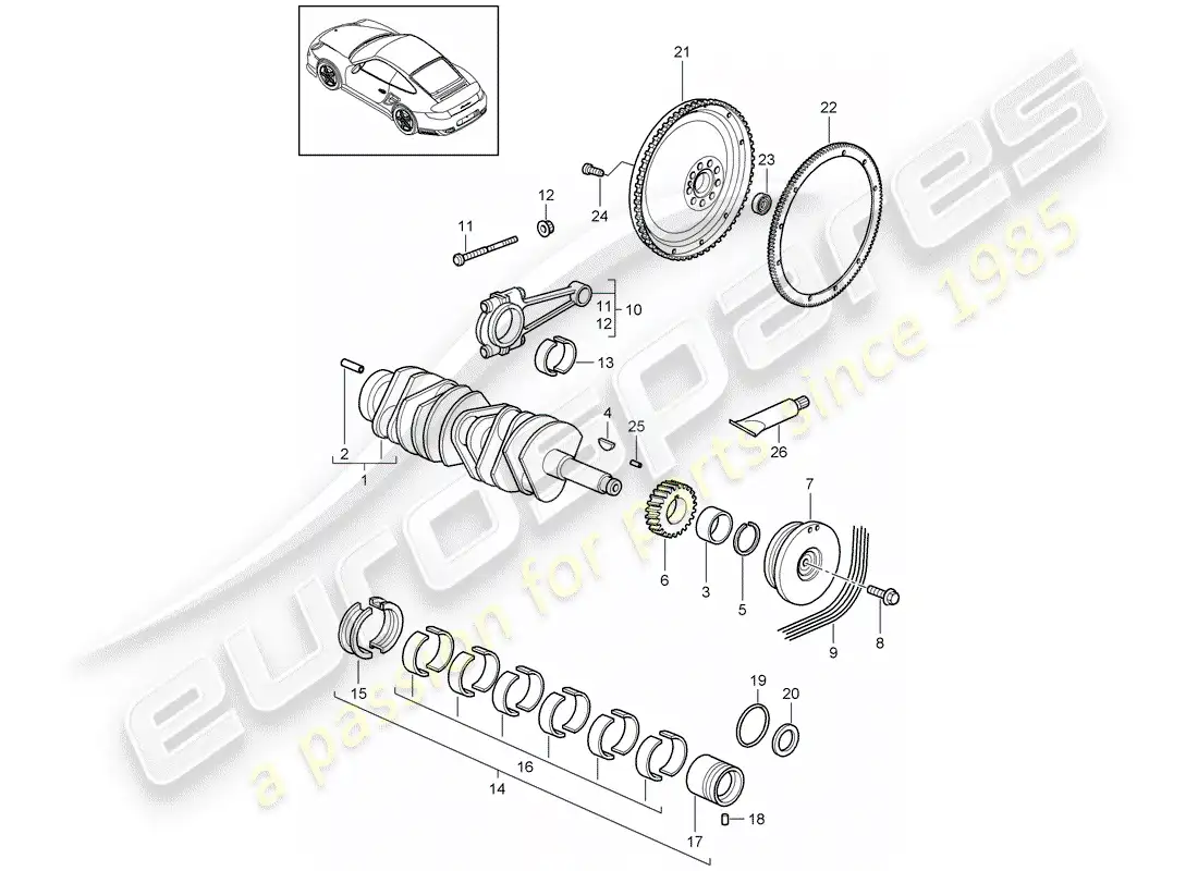 porsche 2011 (997-2 turbo / gt2 rs) cigüeñal diagrama de piezas