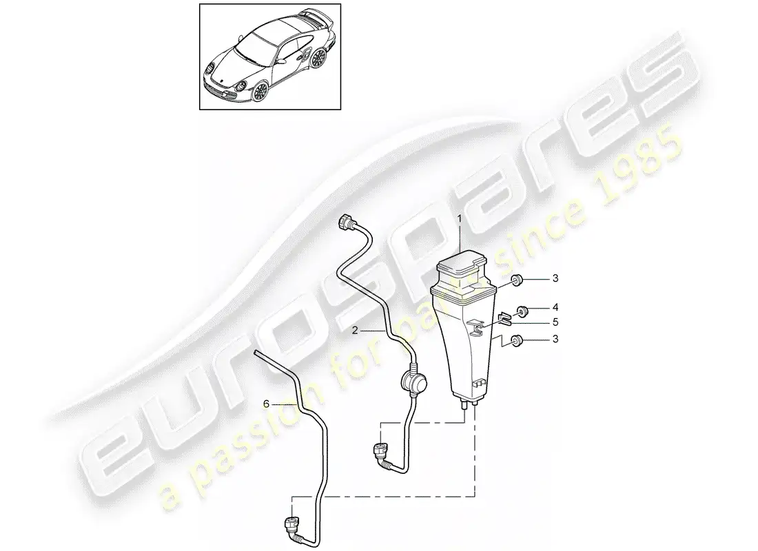 porsche 2011 (997-2 turbo / gt2 rs) bote de emisiones evaporativas diagrama de piezas