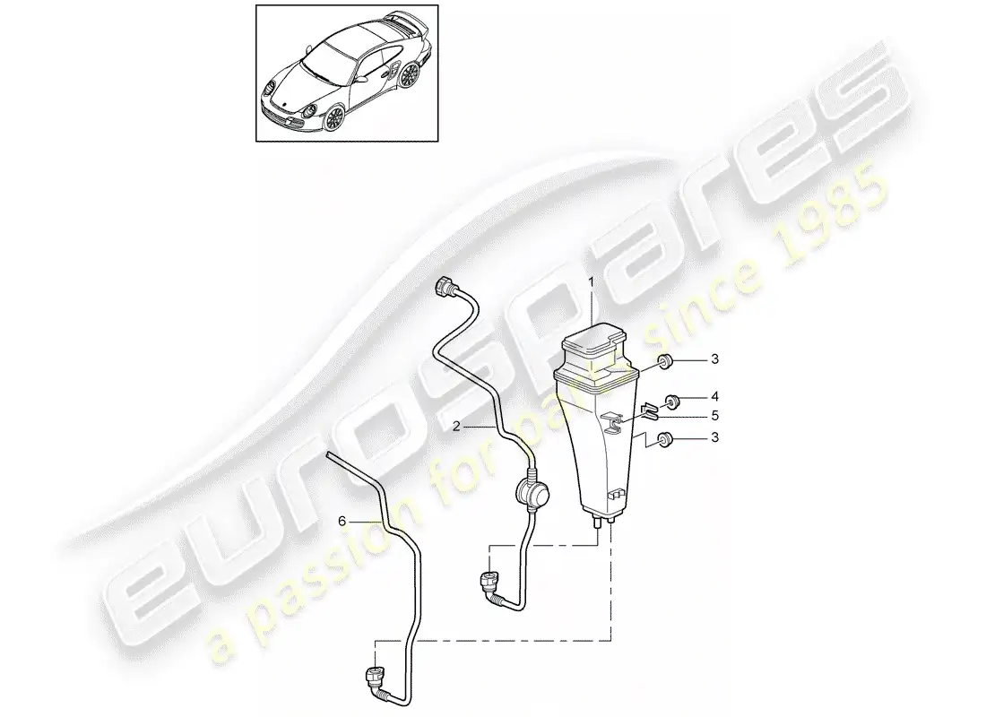 porsche 2011 (997-2 turbo / gt2 rs) bote de emisiones evaporativas diagrama de piezas