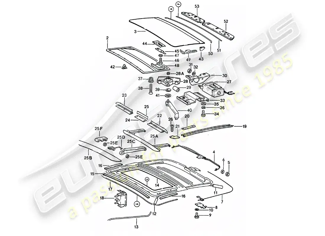 porsche 1980 (911) techo corredizo diagrama de piezas