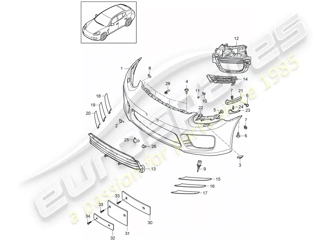 porsche 2013 (panamera 970) parachoque diagrama de piezas