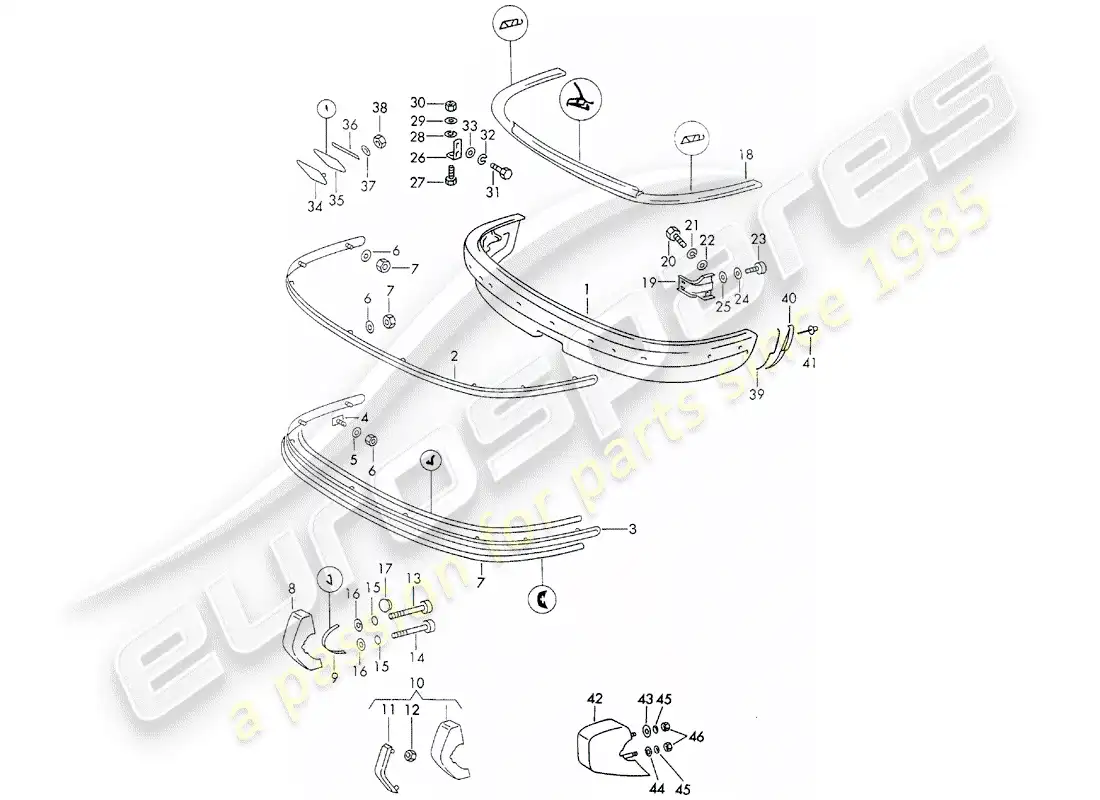porsche 1970 (911) parachoque diagrama de piezas