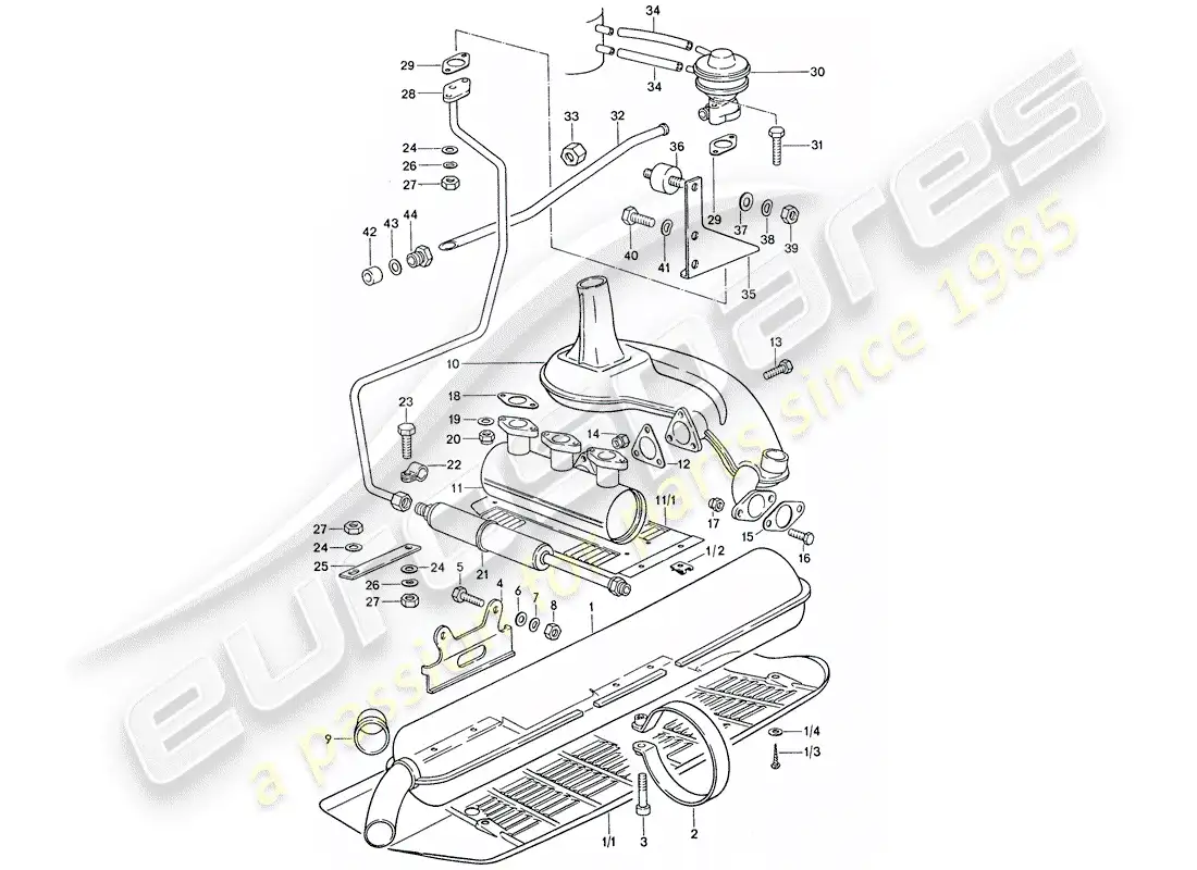 porsche 1976 (911) sistema de escape - d - mj 1975>> - d - mj 1977>> diagrama de piezas