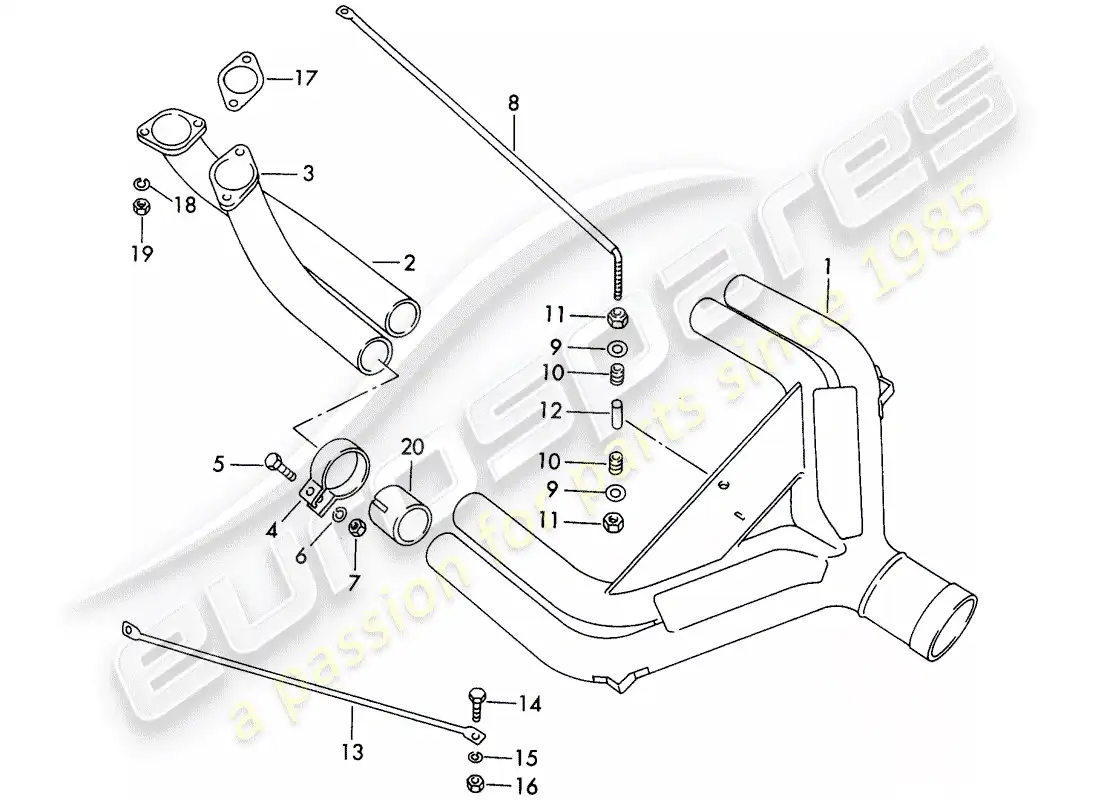 porsche 1964 (356b/356c) sistema de escape - versión deportiva - solo - para - pista de carreras diagrama de piezas