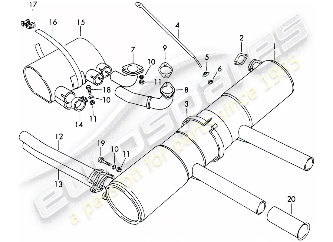 porsche 1964 (356b/356c) sistema de escape diagrama de piezas