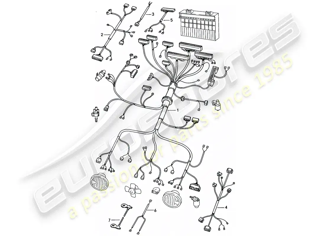porsche 1979 (924) arneses de cableado - compartimiento del motor diagrama de piezas