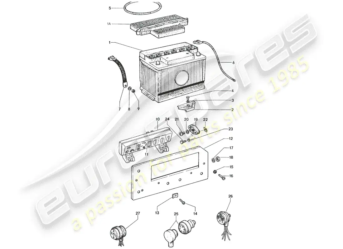 porsche 1973 (914) batería - caja de fusibles diagrama de piezas