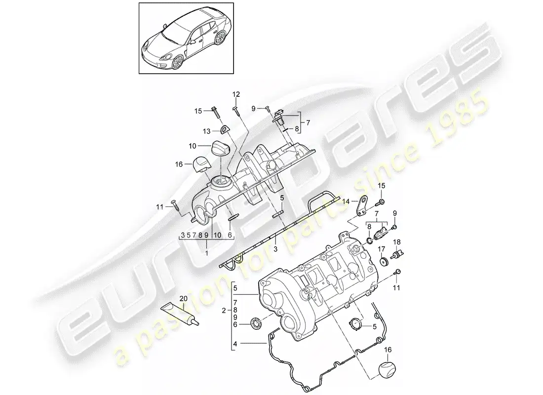 porsche 2014 (panamera 970) valve cover diagrama de piezas