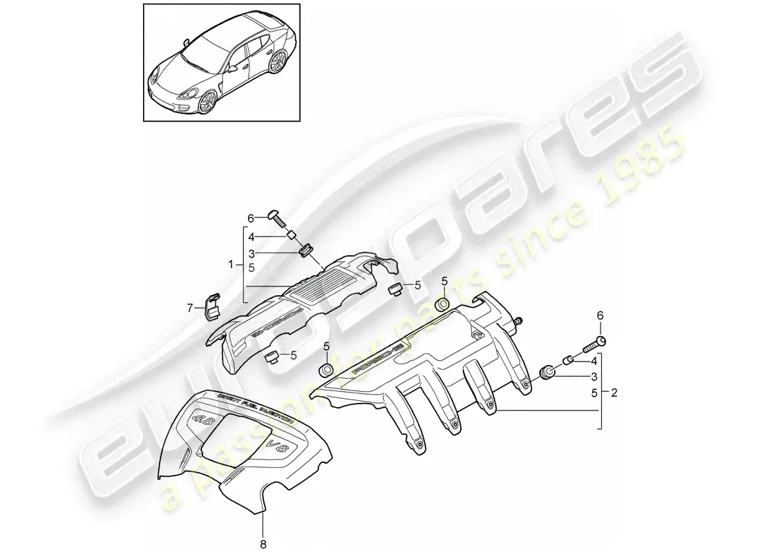 porsche 2013 (panamera 970) cubierta del motor diagrama de piezas