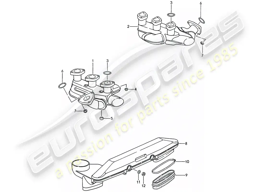 porsche 1996 (993) sistema de escape - núcleo del calentador diagrama de piezas