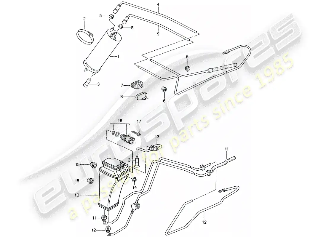 porsche 1996 (993) bote de emisiones evaporativas diagrama de piezas