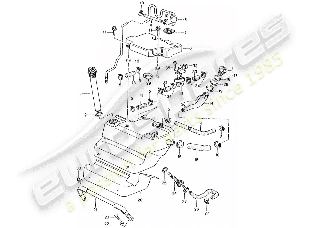 porsche 1996 (993) depósito de combustible diagrama de piezas