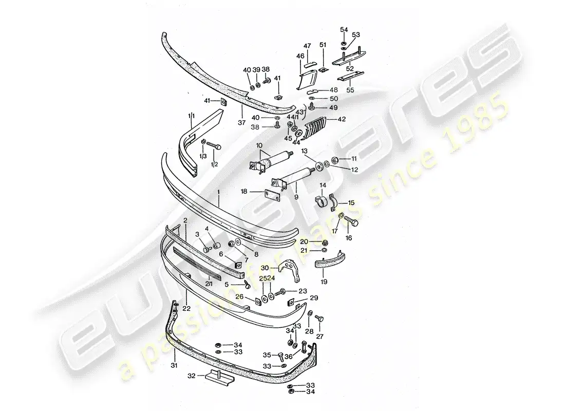 porsche 1975 (911 turbo) parachoque diagrama de piezas