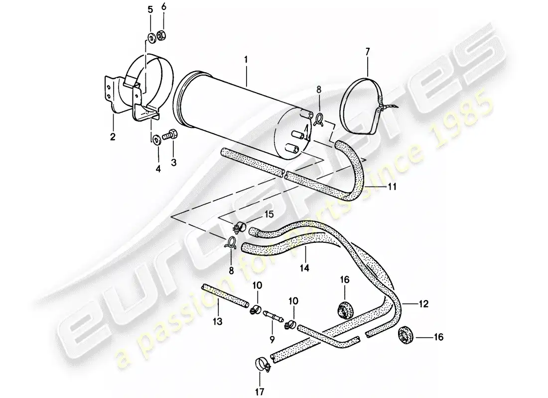 porsche 1986 (911) bote de emisiones evaporativas diagrama de piezas