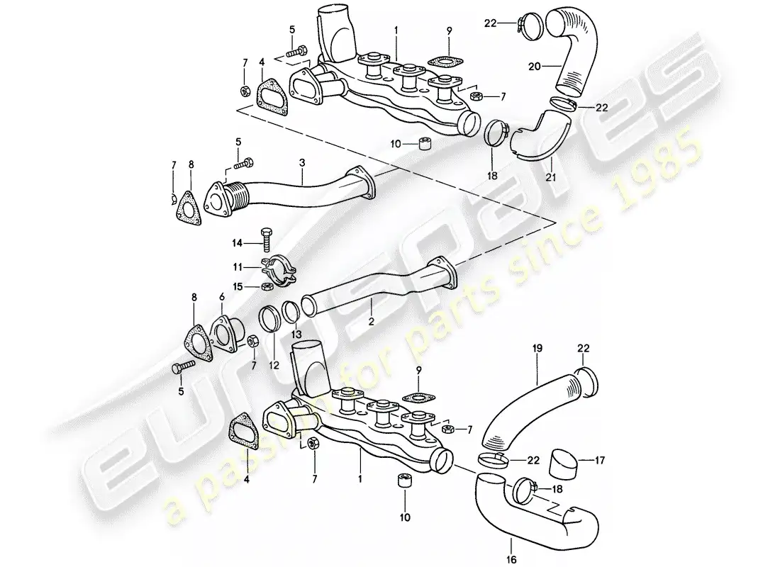 porsche 1987 (911) sistema de escape diagrama de piezas